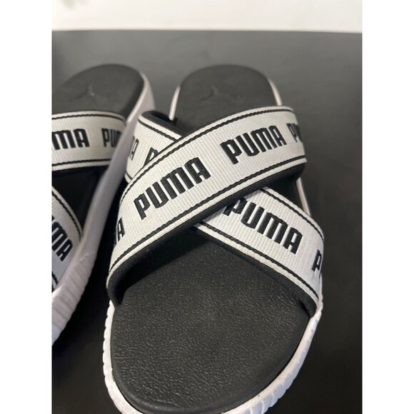 Puma Platform Tape Slide Sandals Black White Women’s 8.5 - Picture 5 of 9